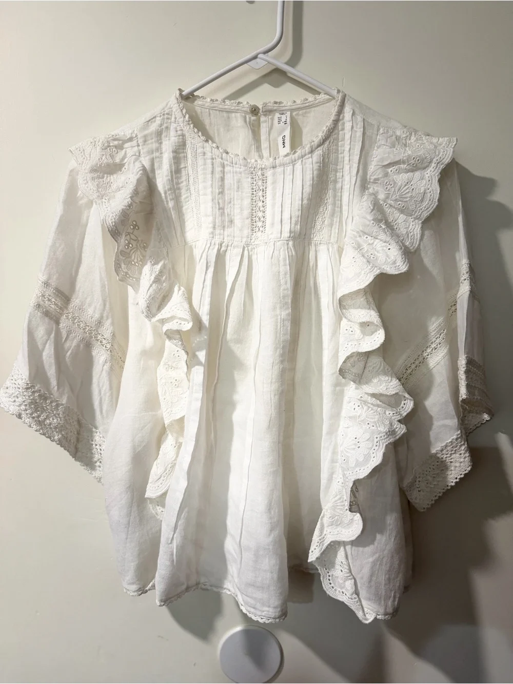 Mango White Eyelet Ruffle Cotton Blouse - Picture 1 of 5